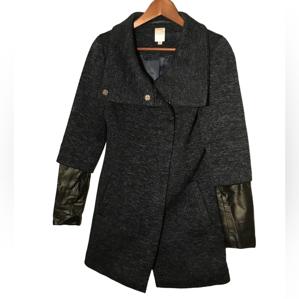Twik Black Blue Coat with Faux leather sleeves